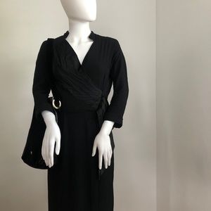 Vintage 1950s Little Black Dress with satin Satchel detail